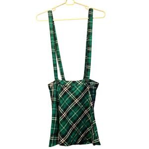 royal Bones green plaid overall skirt size small